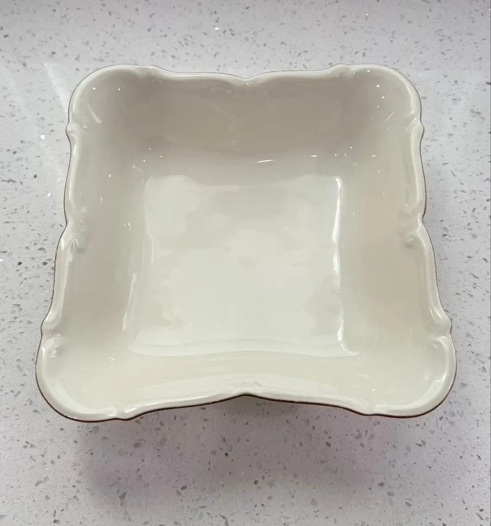 VTG C.T. Tielsch Altwasser Germany Square Porcelain Serving Bowl Gold Trim 8”